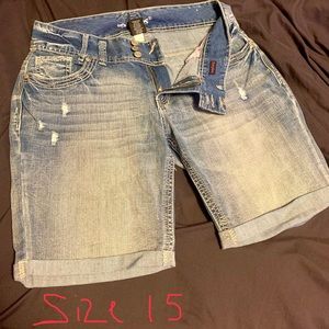 Mid length jean shorts